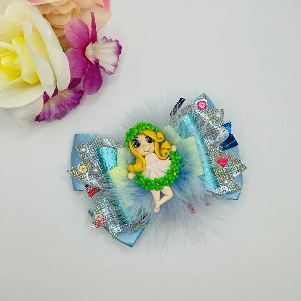 Flower Spring Hair Bow Clip With Clay Doll for Girls & Baby